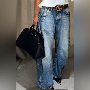 New wide leg vintage wash Blue mom Jeans XXL women’s 14